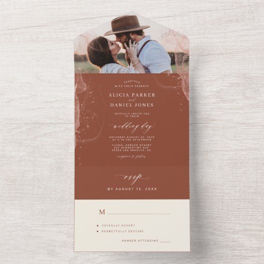 ミニマエレガントリストテラス結婚コッタ写真 オールインワン招待状 (内側)