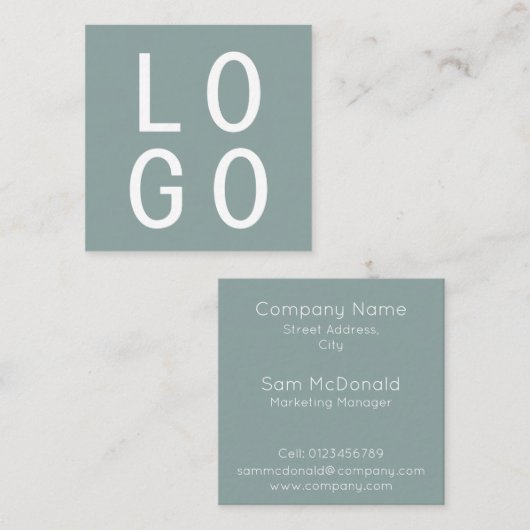 ミニマエレガントリストテンプレートデザインロゴSAGE GREEN スクエア名刺 (正面/裏面)