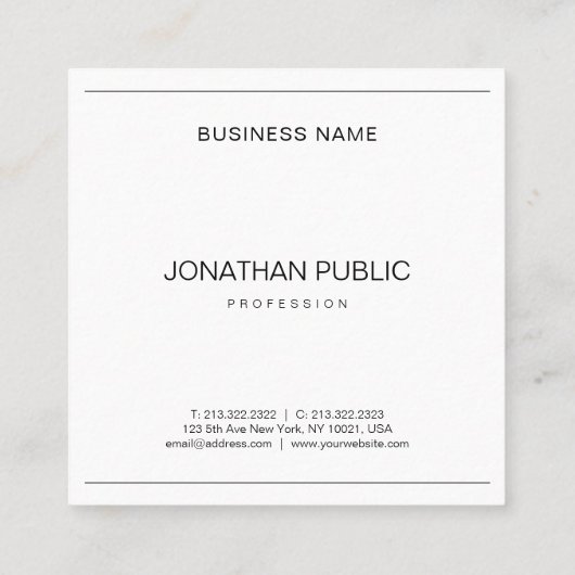 ミニマエレガントリストデザインモダンBWかわいらしプレーン スクエア名刺 (裏面)