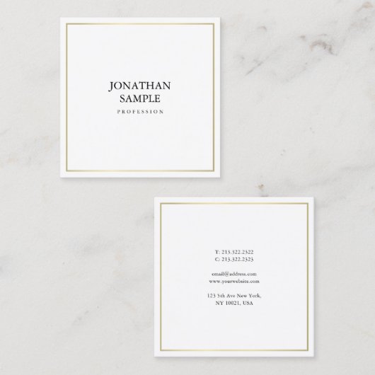 ミニマエレガントリストデザイン金ゴールドルッモダンププレーン スクエア名刺 (正面/裏面)