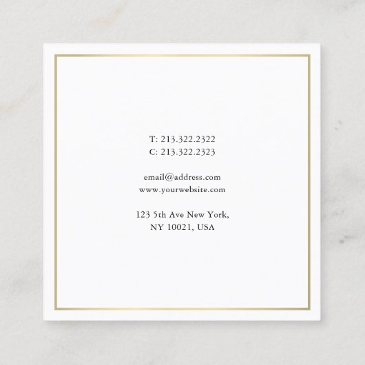 ミニマエレガントリストデザイン金ゴールドルッモダンププレーン スクエア名刺 (裏面)