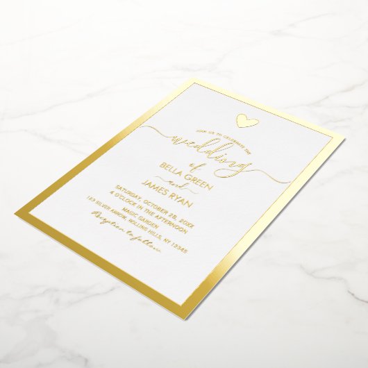 ミニマエレガントリストハートフォトウェディングパーティー 箔招待状 (回転した状態)