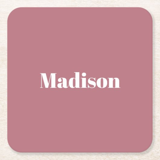 ミニマエレガントリストバラ金ゴールドのホワイトネーム スクエアペーパーコースター (正面)