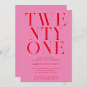 ミニマエレガントリストピンクレッドはっきりした21歳の誕生日 招待状 (正面/裏面)