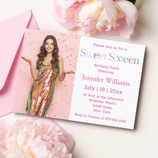 ミニマエレガントリストピンク甘い16誕生日の写真 招待状