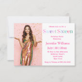 ミニマエレガントリストピンク甘い16誕生日の写真 招待状 (正面)