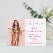 ミニマエレガントリストピンク甘い16誕生日の写真 招待状 (スタンド正面)