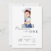 ミニマエレガントリストフォトキッズファースト誕生日パーティー 招待状 (正面)