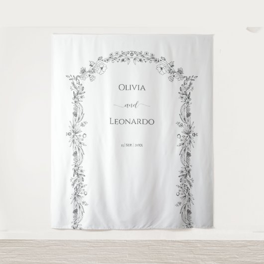 ミニマエレガントリストフローラアー結婚チの背景 タペストリー (正面)