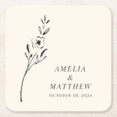 ミニマエレガントリストフローラスケッチカスタムウェディング スクエアペーパーコースター (正面)