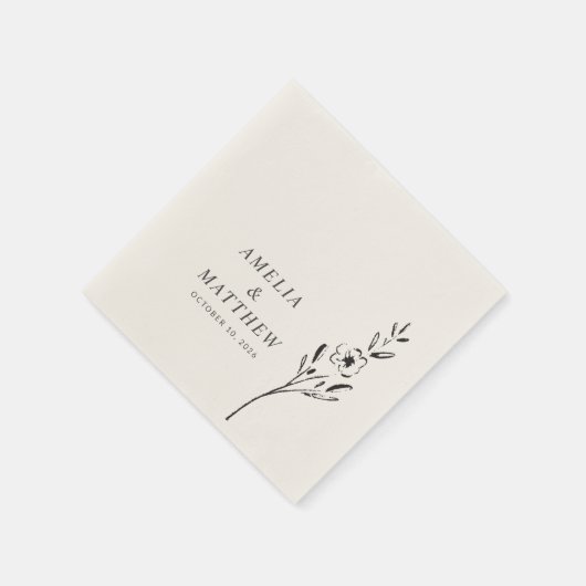 ミニマエレガントリストフローラスケッチカスタムウェディング スタンダードカクテルナプキン (角)