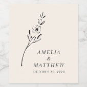 ミニマエレガントリストフローラスケッチカスタムウェディング ワインラベル (シングルラベル)