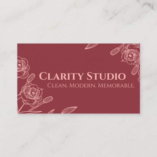 ミニマエレガントリストフローラバラ深い赤モダン 名刺 (正面)