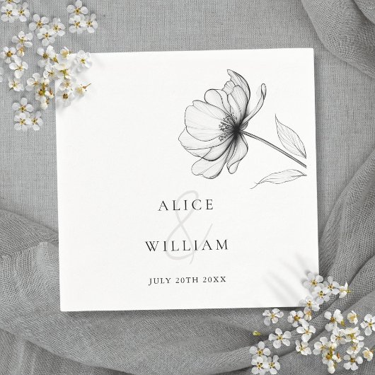 ミニマエレガントリストフローラ白黒結婚ズ スタンダードカクテルナプキン