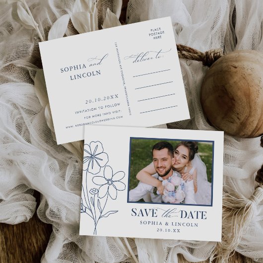 ミニマエレガントリストフローラ結婚スケッチ インビテーションポストカード