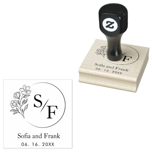 ミニマエレガントリストフローラ結婚モノグラム ラバースタンプ (押印)