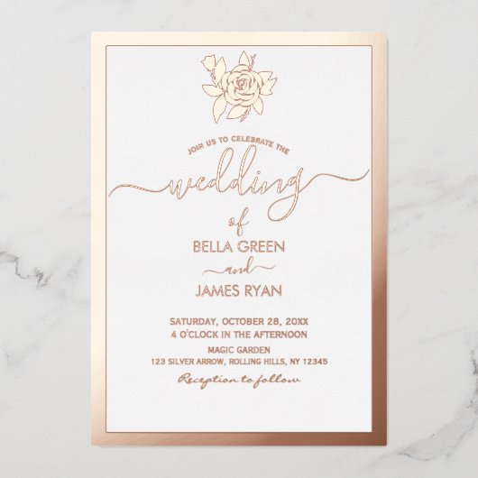 ミニマエレガントリストフローラ結婚写真  箔招待状 (正面)