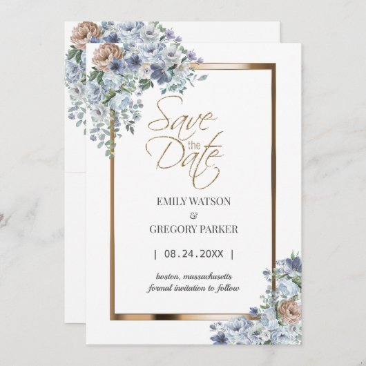 ミニマエレガントリストフローラ金ゴールド日付の保存 セーブザデート (正面/裏面)