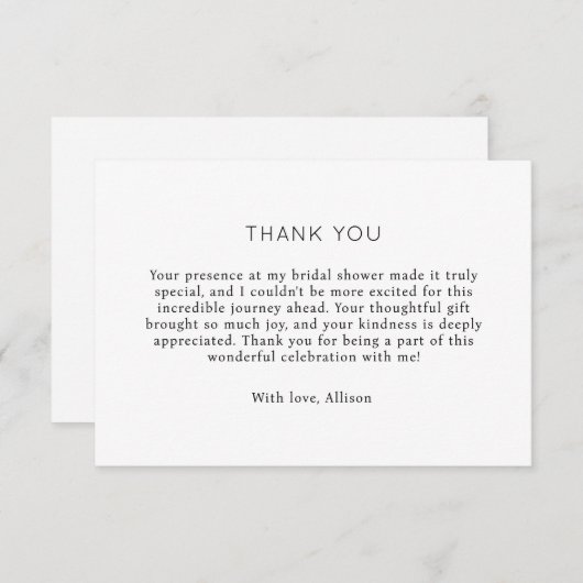 ミニマエレガントリストブライダルシャワーサンキューカード エンクロージャーカード (正面/裏面)