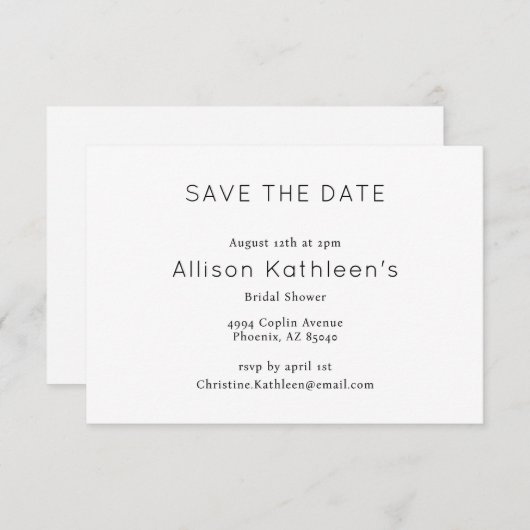 ミニマエレガントリストブライダルシャワー日付の保存 エンクロージャーカード (正面/裏面)