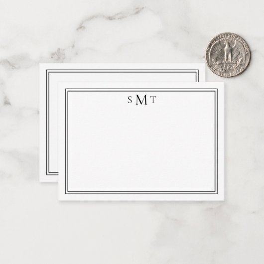 ミニマエレガントリストブラック3文字モノグラム ノートカード (正面/裏面インサイチュ)