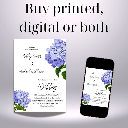 ミニマエレガントリストブルーアジサイフローラ結婚ズ 招待状