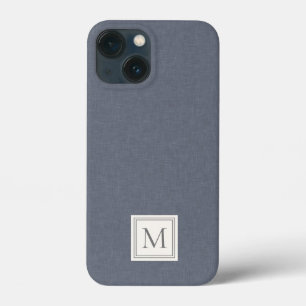 ミニマエレガントリストブルーグレイフェイクリネンモノグラム iPhone 13 MINIケース