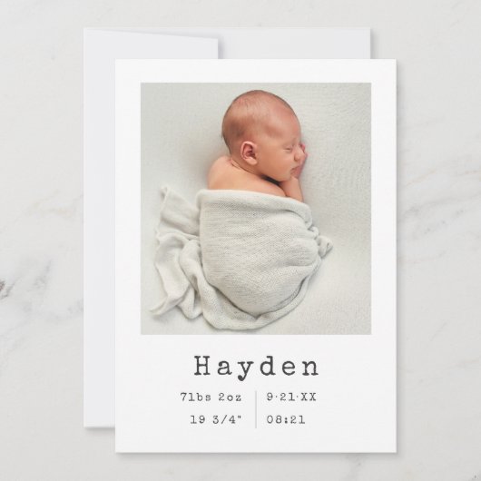 ミニマエレガントリストベビー発表写真引用文 案内状 (正面)