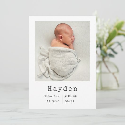 ミニマエレガントリストベビー発表写真引用文 案内状 (スタンド正面)