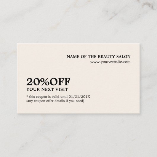 ミニマエレガントリストベージュ色ホワイトクーポンサロン 割引カード (正面)