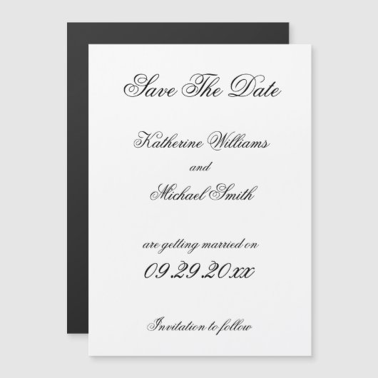 ミニマエレガントリストホワイトウェディング日付を保存 マグネット招待状 (正面/裏面)