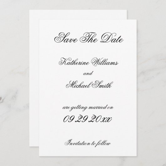 ミニマエレガントリストホワイトウェディング日付を保存 招待状 (正面/裏面)