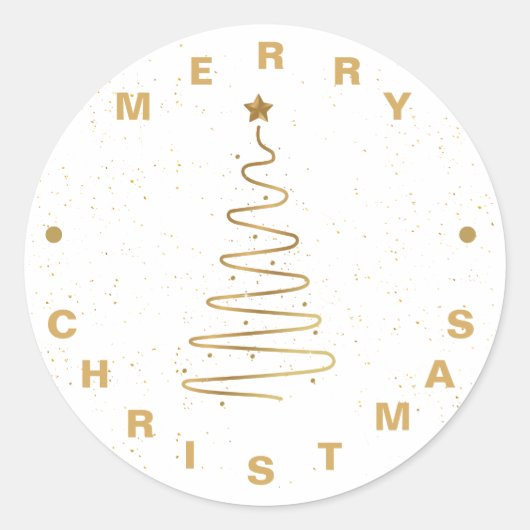 ミニマエレガントリストホワイト金ゴールドスターメリークリスマス ラウンドシール (正面)