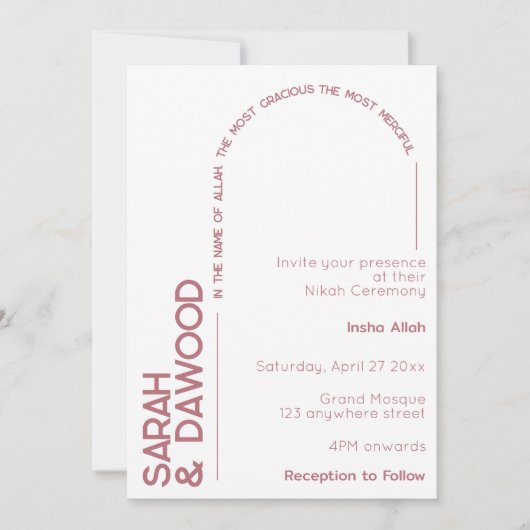 ミニマエレガントリストムスリムホワイトローズ結婚金ゴールド 招待状 (正面)