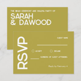 ミニマエレガントリストムスリム真鍮ホワイトウェディングRSVP 出欠カード