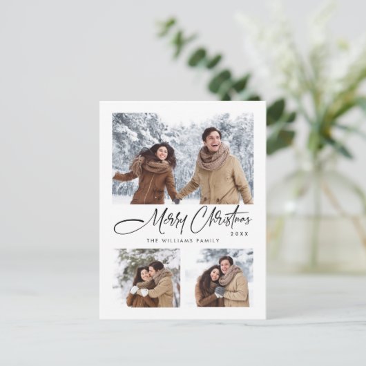ミニマエレガントリストメリークリスマスホリデー3写真 ポストカード (スタンド正面)