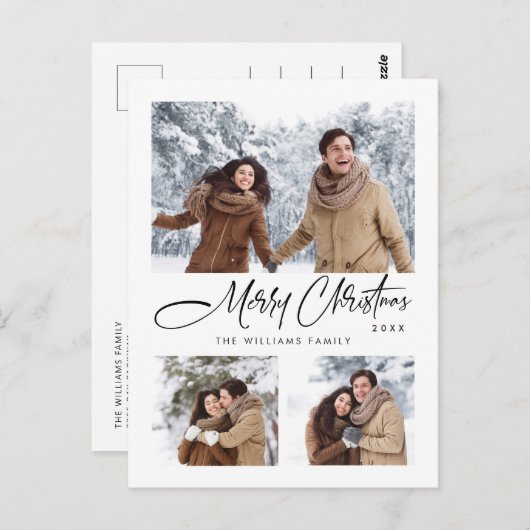 ミニマエレガントリストメリークリスマスホリデー3写真 ポストカード (正面/裏面)