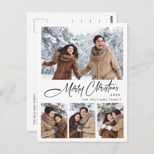 ミニマエレガントリストメリークリスマスホリデー4写真 ポストカード (正面/裏面)