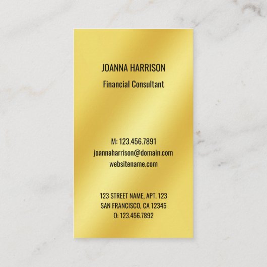 ミニマエレガントリストモダンのShimmery金ゴールドバンド写真 名刺 (裏面)