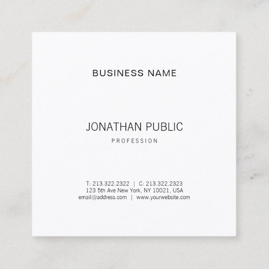 ミニマエレガントリストモダンデザインB&Wプレーンシンプル スクエア名刺 (裏面)