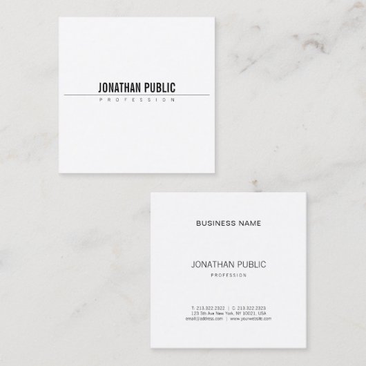 ミニマエレガントリストモダンデザインB&Wプレーンシンプル スクエア名刺 (正面/裏面)