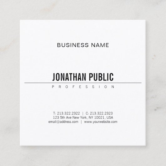 ミニマエレガントリストモダンデザインB&Wプレーン頭が切れる スクエア名刺 (正面)