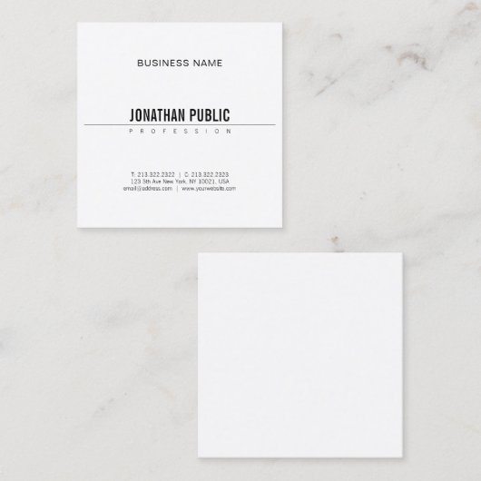 ミニマエレガントリストモダンデザインB&Wプレーン頭が切れる スクエア名刺 (正面/裏面)