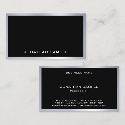 ミニマエレガントリストモダントレンディーシルバークールプレーン 名刺 (正面/裏面)