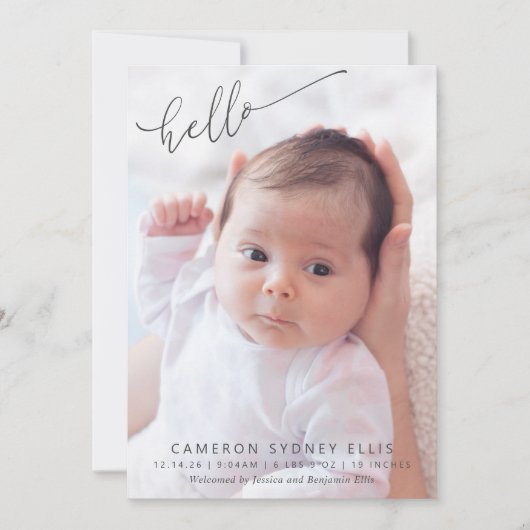 ミニマエレガントリストモダンハローベビーフォト誕生 案内状 (正面)