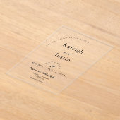 ミニマエレガントリストモダンボホアーチ結婚のカスタム アクリル招待状 (レイダウン)