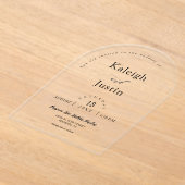 ミニマエレガントリストモダンボホアーチ結婚のカスタム アクリル招待状 (レイダウン)