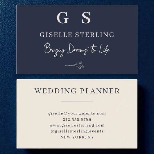 ミニマエレガントリストモノグラムネイビーブルークリーム 名刺