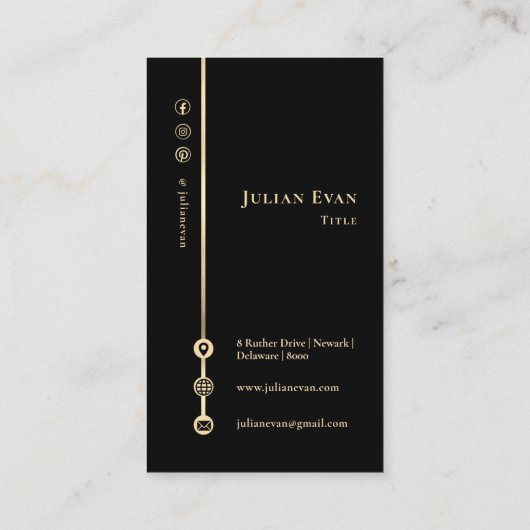 ミニマエレガントリストモノグラムモダンブラックと金ゴールド 名刺 (裏面)