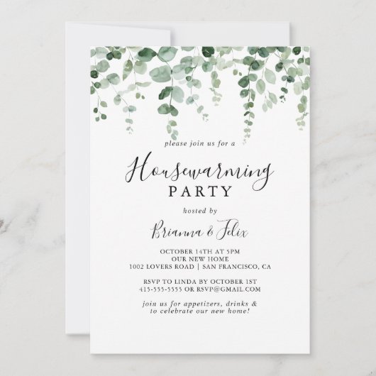 ミニマエレガントリストユーカリ引っ越し祝いパーティーパーティー 招待状 (正面)